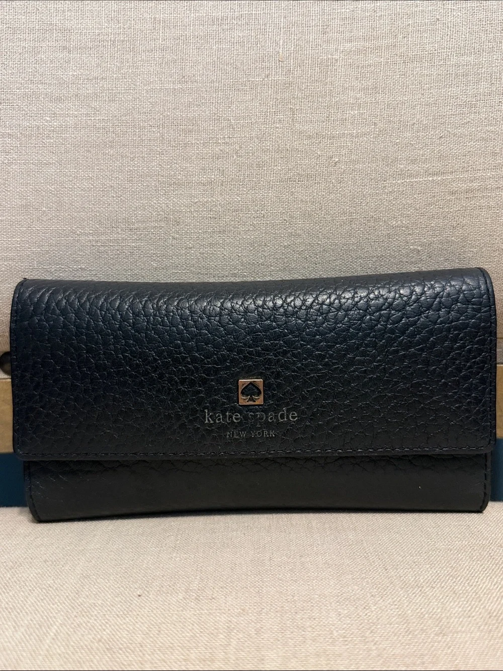 kate spade Black Pebbled Leather Trifold Wallet WELL LOVED
